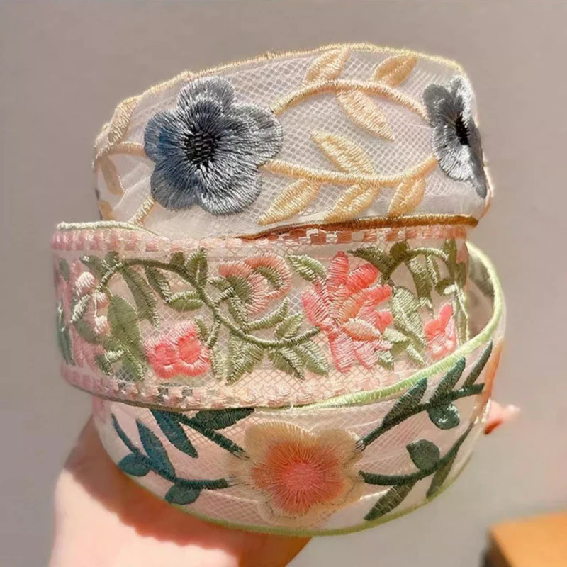 Embroidery Hooping - Elegant Chiffon Embroidery Flower Hairband –
