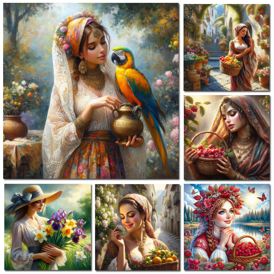 Embroidery Daisy - 1pc frameless Diamond Painting Woman Portrait