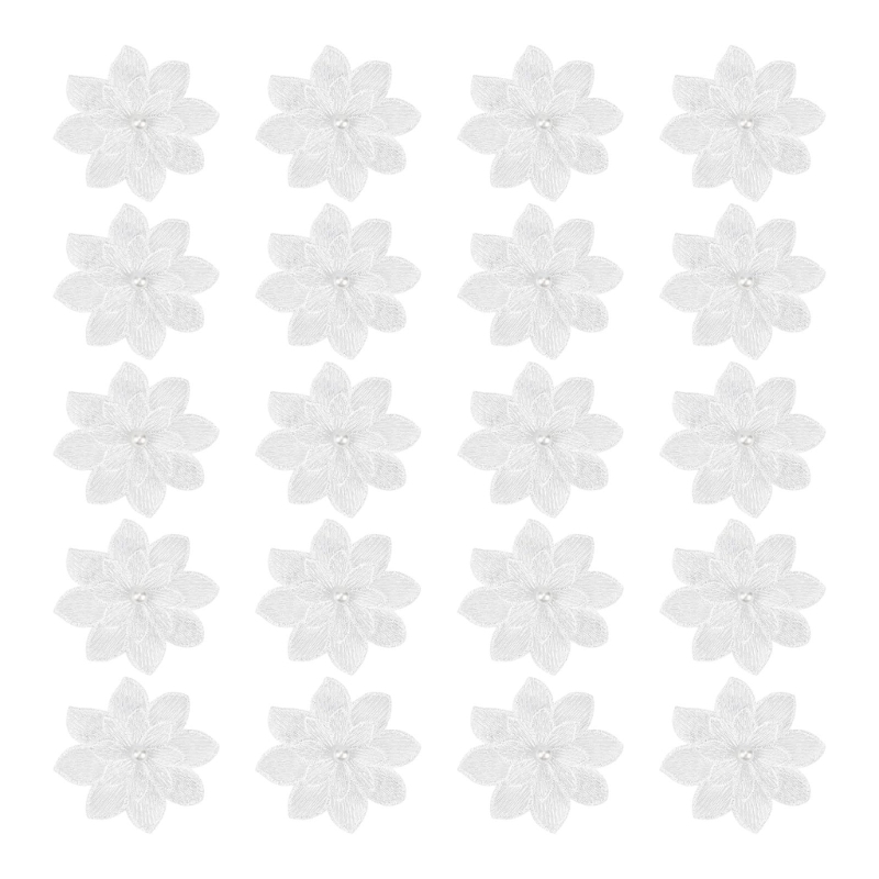 Embroidery Patch - 20Pack Decorative White Flower Embroidery Patches