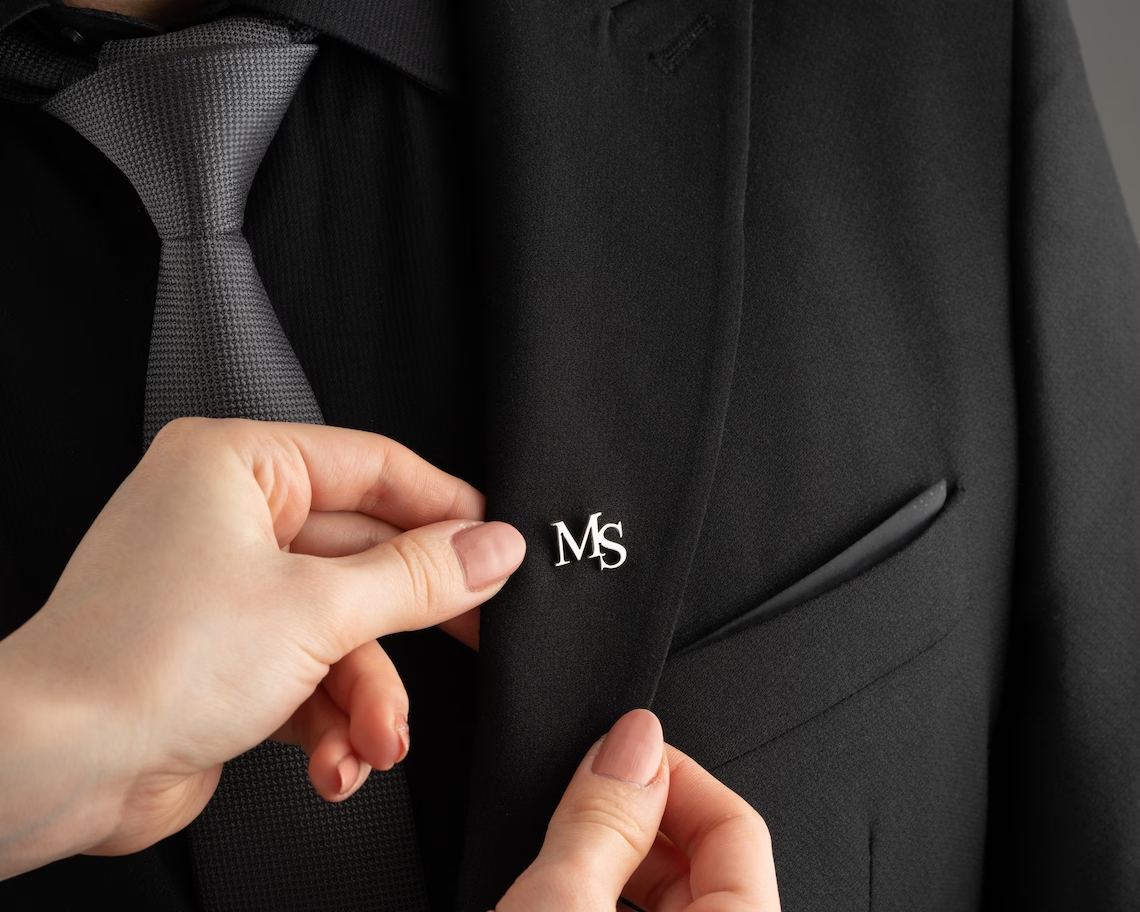 Embroidery Initials - Personalized Initials Jacket Lapel Pin Unique