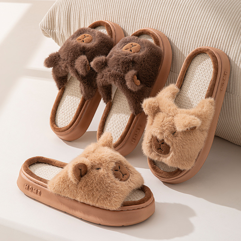 Embroidery Flat Shoes - Hemp Cartoon Women's Slippers Home Flats