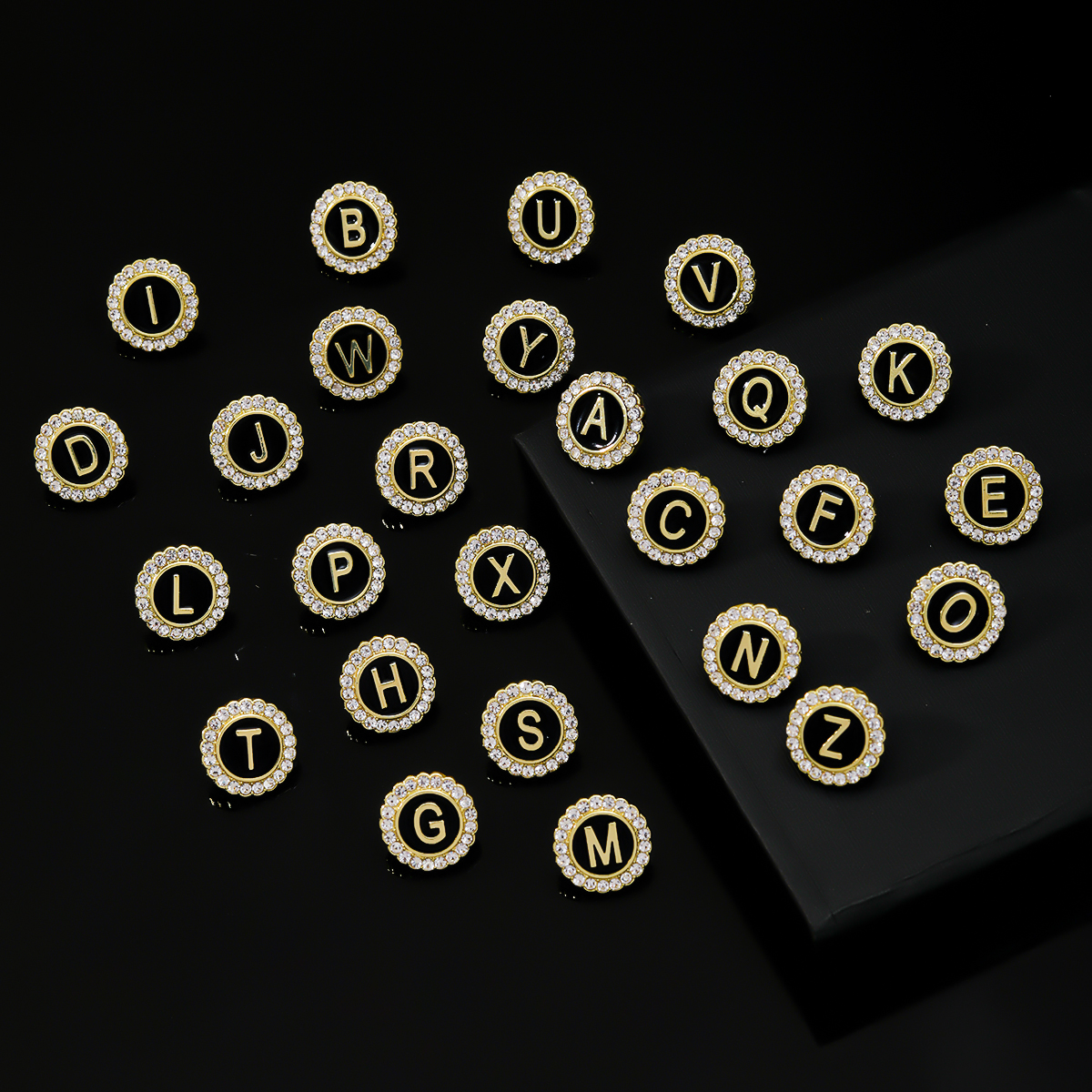 Embroidery Initials - Shiny 26 Alphabet Crystal Round Pins