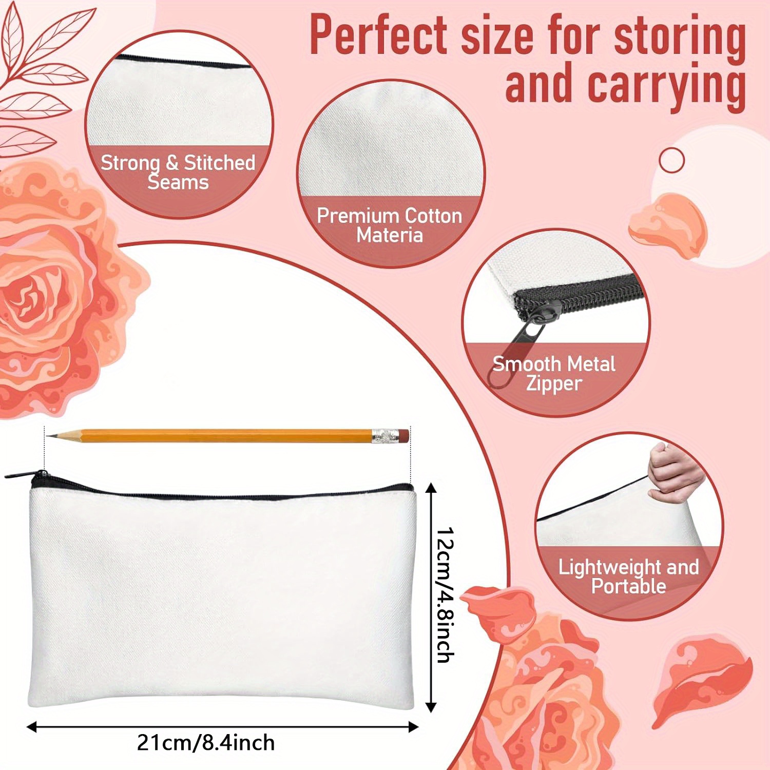 5pcs Blank White Canvas Zipper - Transfer Pen Ink reseña y precio