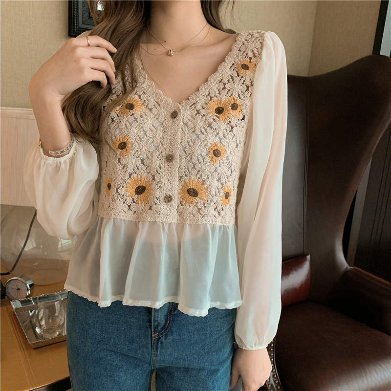 Crochet Top Chiffon Flower Emb - Embroidery Daisy reseña y precio