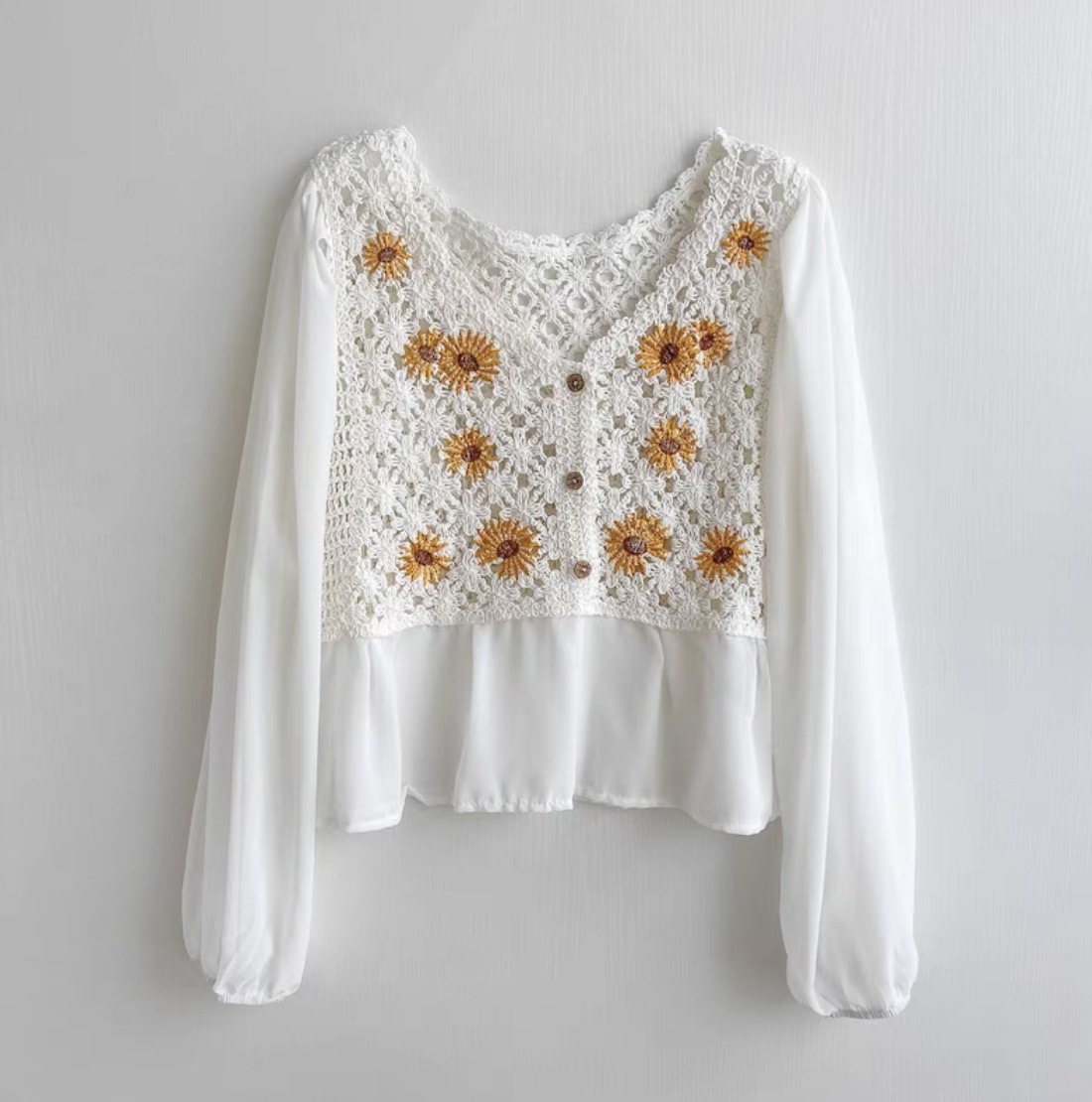 Crochet Top Chiffon Flower Emb - Embroidery Daisy reseña y precio