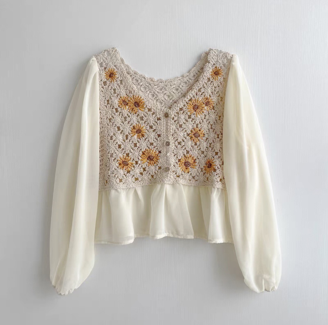 Crochet Top Chiffon Flower Emb - Embroidery Daisy reseña y precio