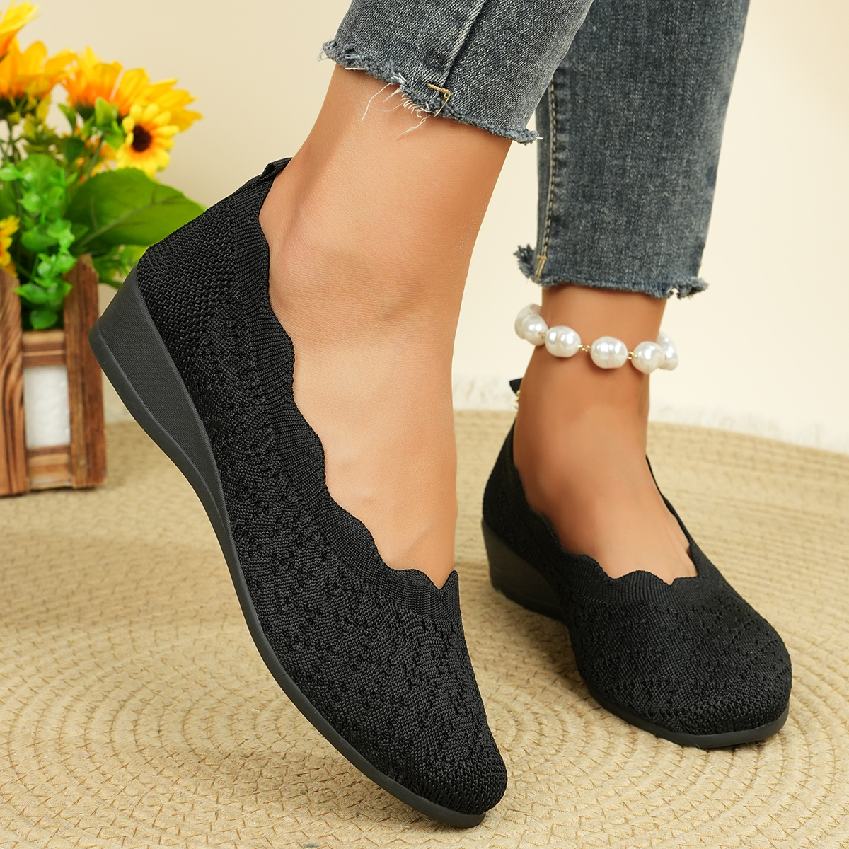 Women's Breathable Knit Flats  - Embroidery Flat Shoes reseña y precio