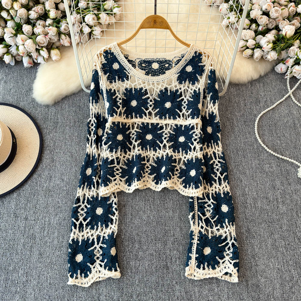 Floral Crochet Top for Women L - Embroidery Daisy reseña y precio