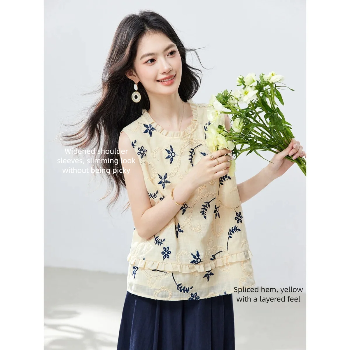 VIMLY Women's Elegant Sleevele - Embroidery Patch reseña y precio