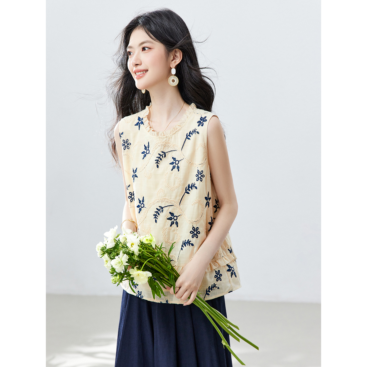 VIMLY Women's Elegant Sleevele - Embroidery Patch reseña y precio