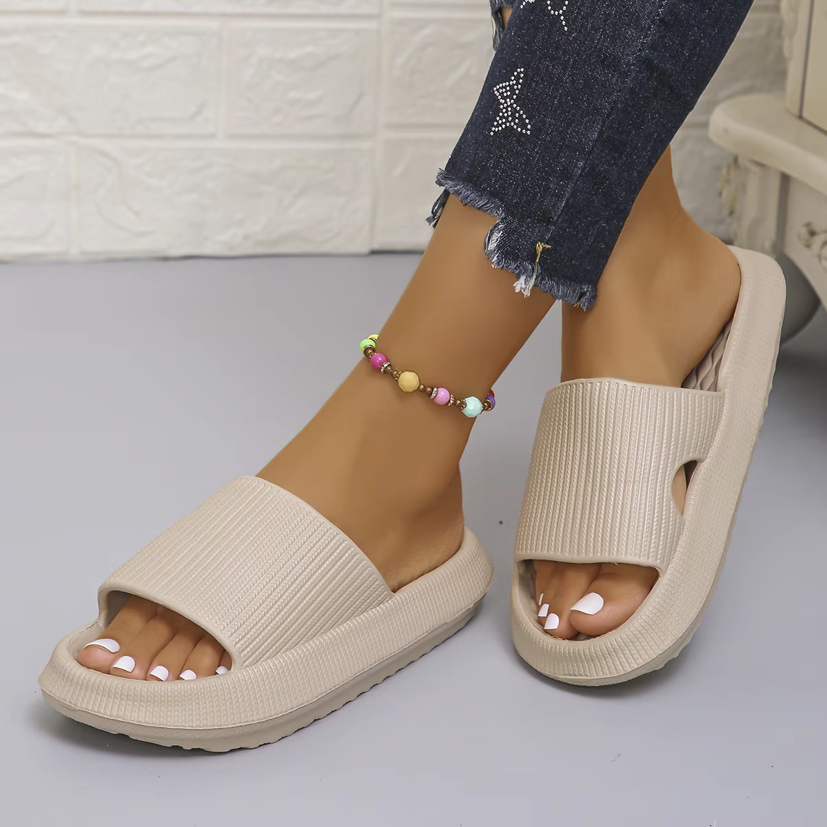 Thick Bottom Cloud Slippers Wo - Embroidery Flat Shoes reseña y precio